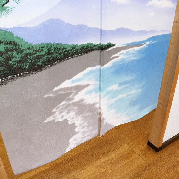 Japanese Door Curtain Noren – “Shiki Fuji: Summer” Miho Pine Grove & Waves 85×150cm (Made in Japan)