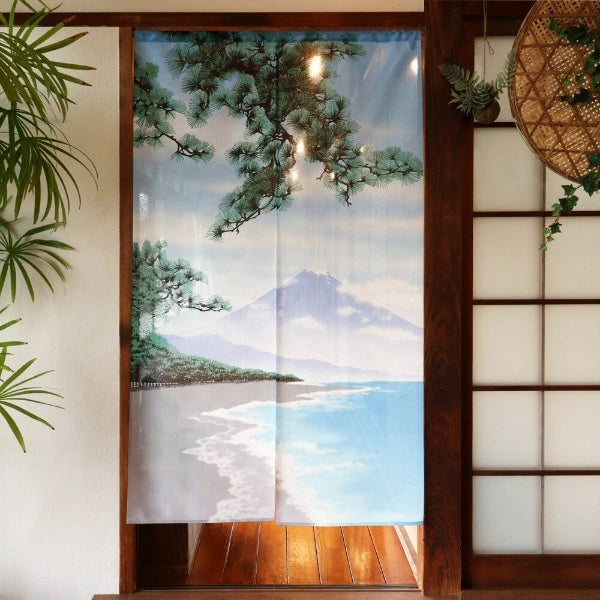 Japanese Door Curtain Noren – “Shiki Fuji: Summer” Miho Pine Grove & Waves 85×150cm (Made in Japan)