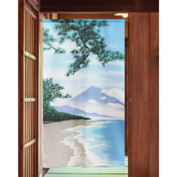 Japanese Door Curtain Noren – “Shiki Fuji: Summer” Miho Pine Grove & Waves 85×150cm (Made in Japan)