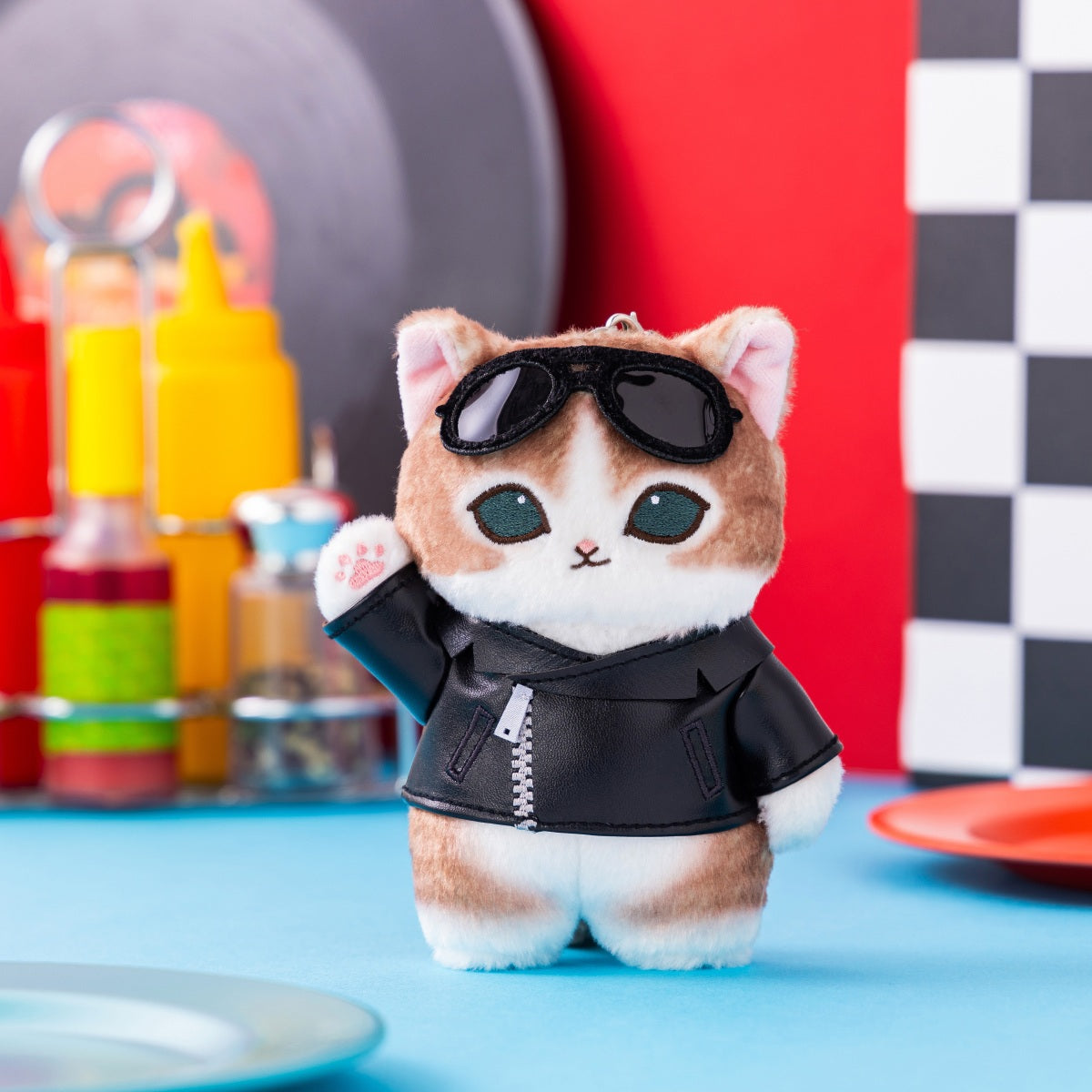 mofusand Diner Plush Mascot – Leather Jacket Cat Ver. (Japan)