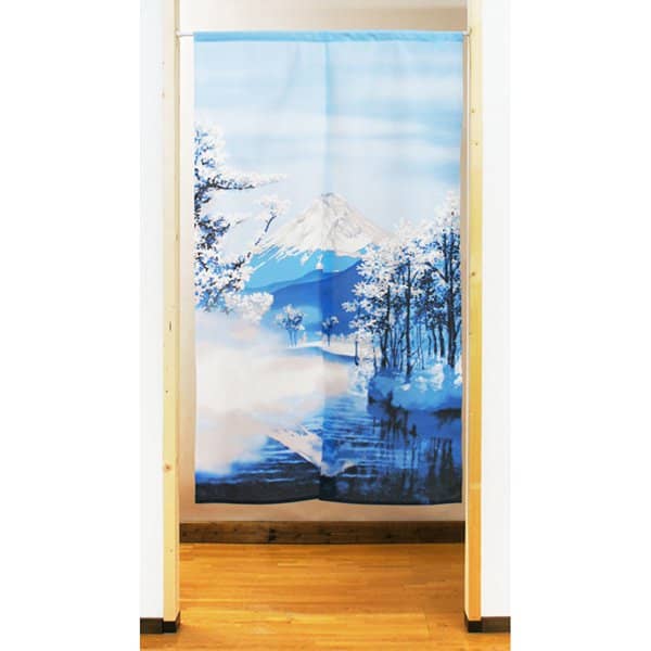 Japanese Door Curtain Noren – “Shiki Fuji: Winter” Snowy Mt. Fuji 85×150cm (Made in Japan)