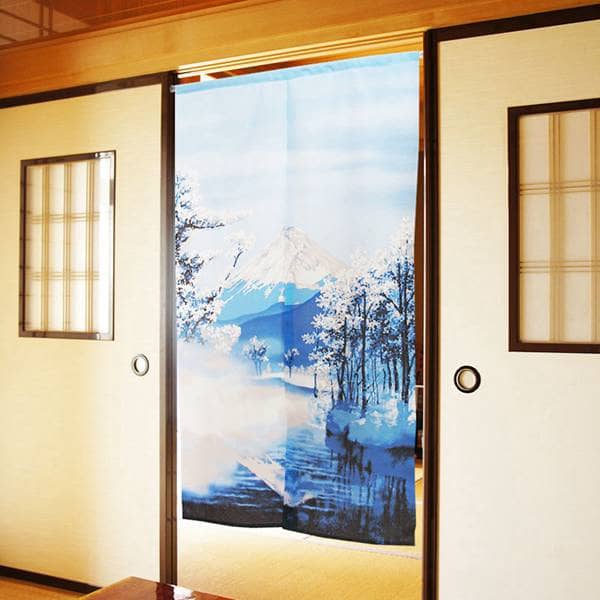 Japanese Door Curtain Noren – “Shiki Fuji: Winter” Snowy Mt. Fuji 85×150cm (Made in Japan)