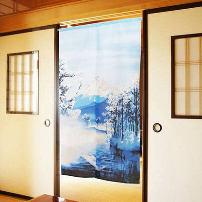 Japanese Door Curtain Noren – “Shiki Fuji: Winter” Snowy Mt. Fuji 85×150cm (Made in Japan)