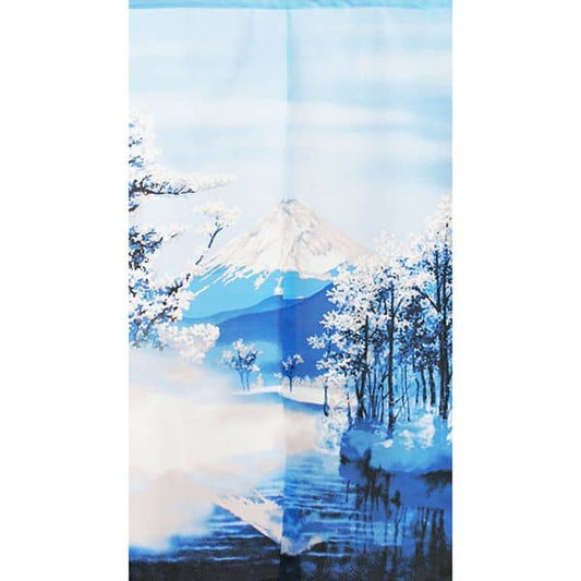 Japanese Door Curtain Noren – “Shiki Fuji: Winter” Snowy Mt. Fuji 85×150cm (Made in Japan)