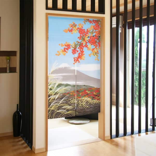 Japanese Door Curtain Noren – “Shiki Fuji: Autumn” Colorful Maple Leaves 85×150cm (Made in Japan)
