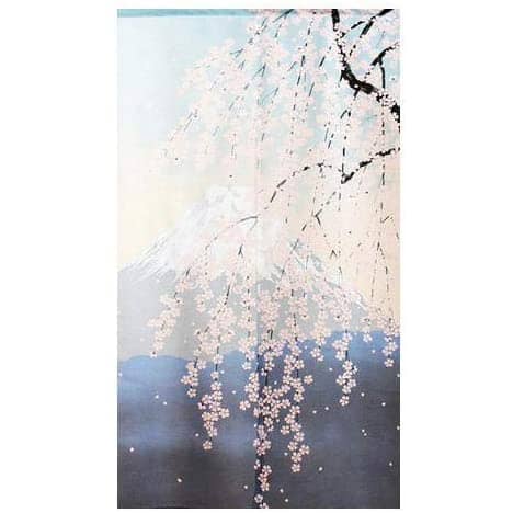 Japanese Door Curtain Noren – “Shiki Fuji: Spring” Weeping Cherry Blossoms 85×150cm (Made in Japan)