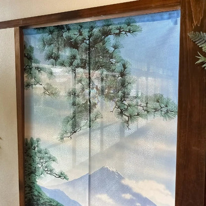 Japanese Door Curtain Noren – “Shiki Fuji: Summer” Miho Pine Grove & Waves 85×150cm (Made in Japan)