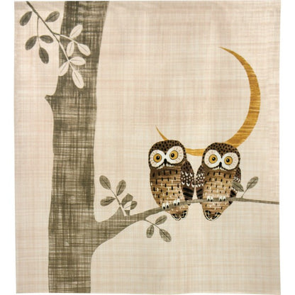 Made in Japan Owl Linen-Style Noren Door Curtain Half Size