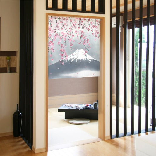 Made in Japan Sakura Cherry Blossom Mt. Fuji Noren Door Curtain Half Size
