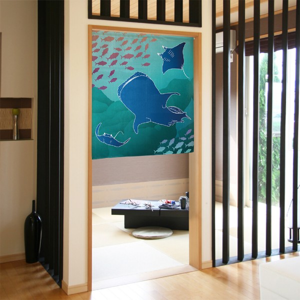 Made in Japan Whale Shark and Manta Ray Noren Door Curtain Half Size Japan Version