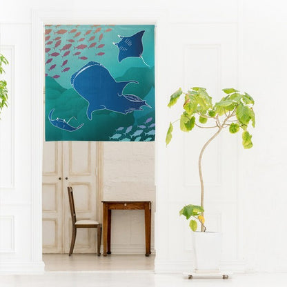 Made in Japan Whale Shark and Manta Ray Noren Door Curtain Half Size Japan Version