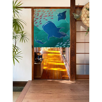 Made in Japan Whale Shark and Manta Ray Noren Door Curtain Half Size Japan Version
