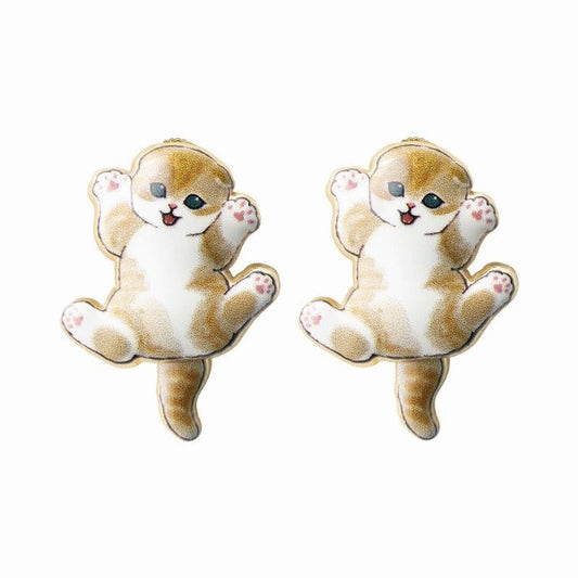 Mofusand Swaying Cat Earrings Brown and White Cat Japan Version
