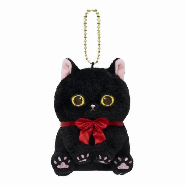 Mofusand Black Cat Plush Mascot (Red Ribbon, Sitting Pose) – Japan