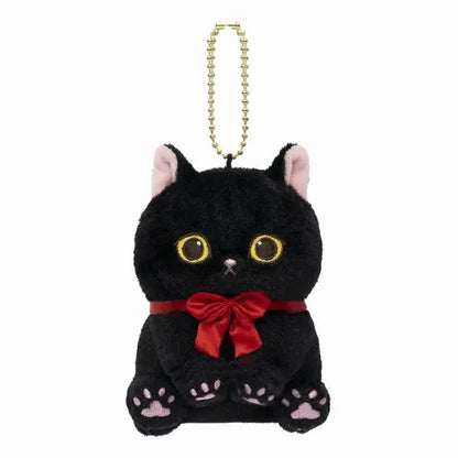 Mofusand Black Cat Plush Mascot (Red Ribbon, Sitting Pose) – Japan