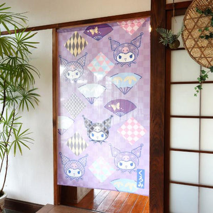Sanrio Japanese Door Curtain Noren – Kuromi with Folding Fan Design 85×150cm (Made in Japan)