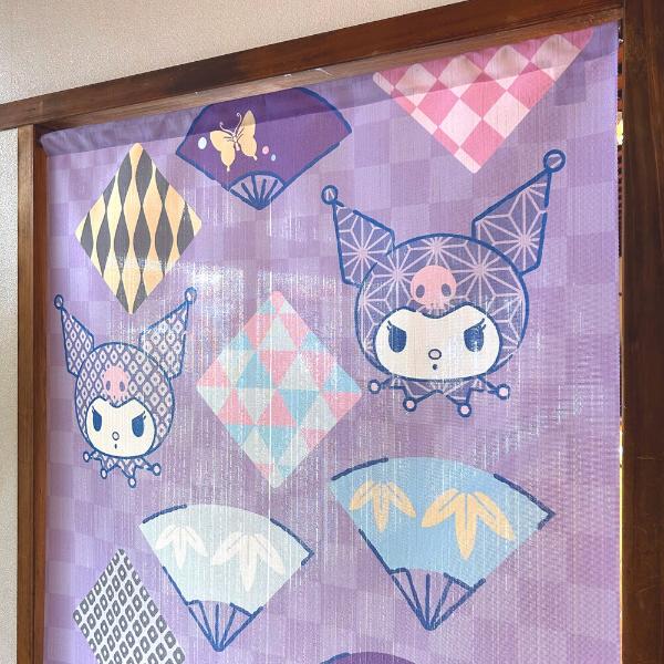 Sanrio Japanese Door Curtain Noren – Kuromi with Folding Fan Design 85×150cm (Made in Japan)