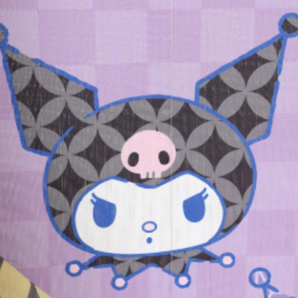 Sanrio Japanese Door Curtain Noren – Kuromi with Folding Fan Design 85×150cm (Made in Japan)