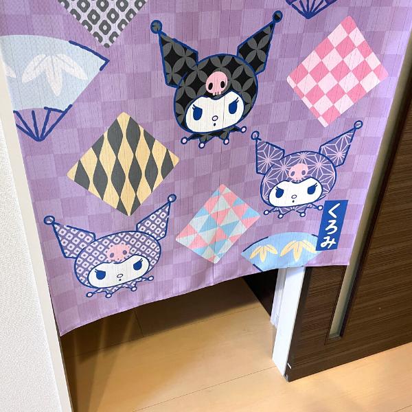 Sanrio Japanese Door Curtain Noren – Kuromi with Folding Fan Design 85×150cm (Made in Japan)