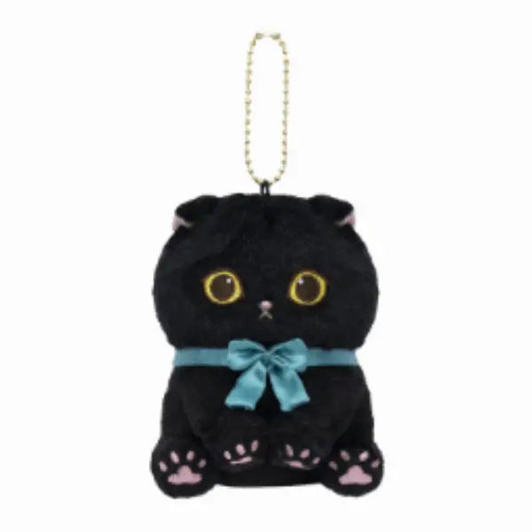 Mofusand Black Cat Plush Mascot (Blue Ribbon, Sitting Pose) – Japan